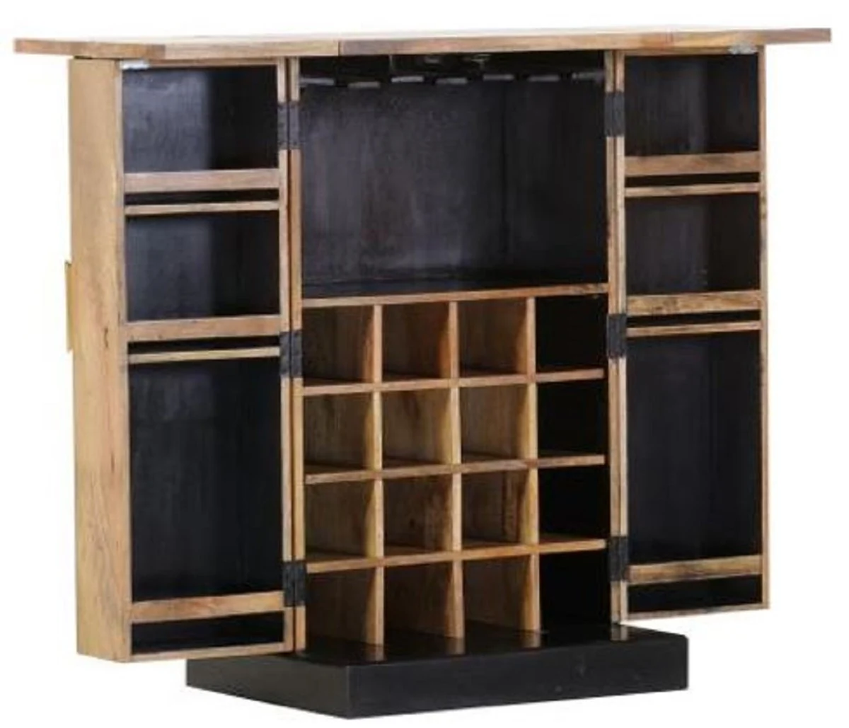 Designer Barschrank mit 2 Türen Naturfarben / Gold / Schwarz 59-117 x 48 x H. 113 cm - Massivholz Weinschrank - Barmöbel