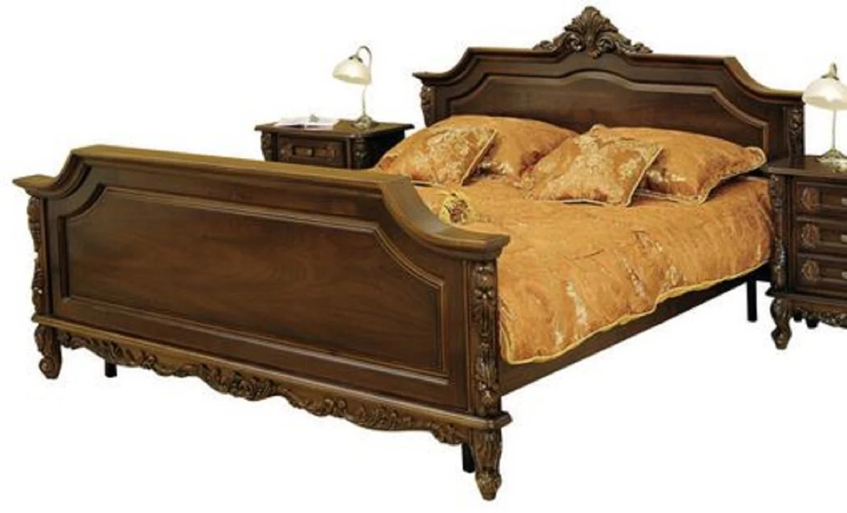 Luxus Barock Doppelbett Dunkelbraun - Prunkvolles Massivholz Bett - Luxus Schlafzimmer Möbel im Barockstil - Barock Schlafzimmer Möbel - Edel & Prunkvoll