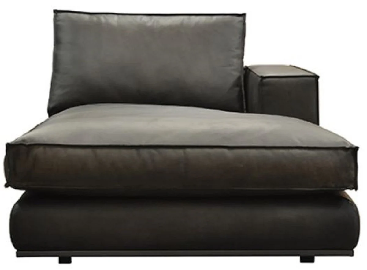 Luxus Leder Chaiselongue Linke Seite Schwarz 106 x 186 x H. 83 cm - Echtleder Liegesessel - Relexliege - Recamiere - Wohnzimmer Möbel - Luxus Möbel