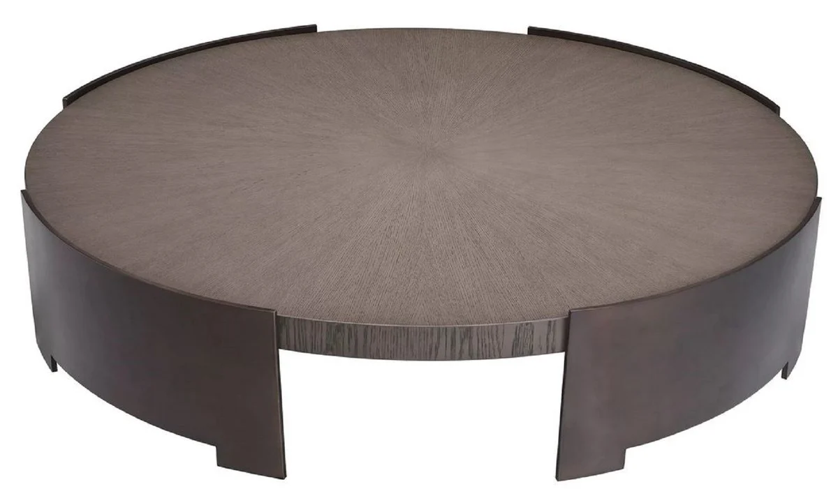 Luxus Couchtisch Grau / Bronze Ø 118,5 x H. 24,5 cm - Runder Wohnzimmertisch mit Massivholz Tischplatte - Wohnzimmer Möbel - Massivholz Möbel - Luxus Möbel - Luxus Einrichtung