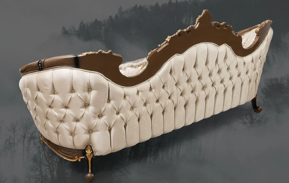 Luxus Barock Sofa Gold / Braun / Schwarz / Gold - Prunkvolles Wohnzimmer Sofa mit elegantem Muster - Barock Wohnzimmer & Hotel Möbel - Edel & Prunkvoll