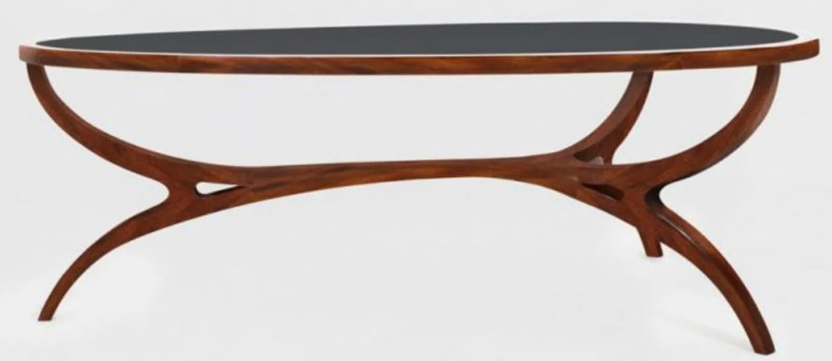 Luxus Art Deco Couchtisch Braun / Schwarz 130 x 88 x H. 46 cm - Edler Massivholz Wohnzimmertisch mit Glasplatte - Wohnzimmer Möbel