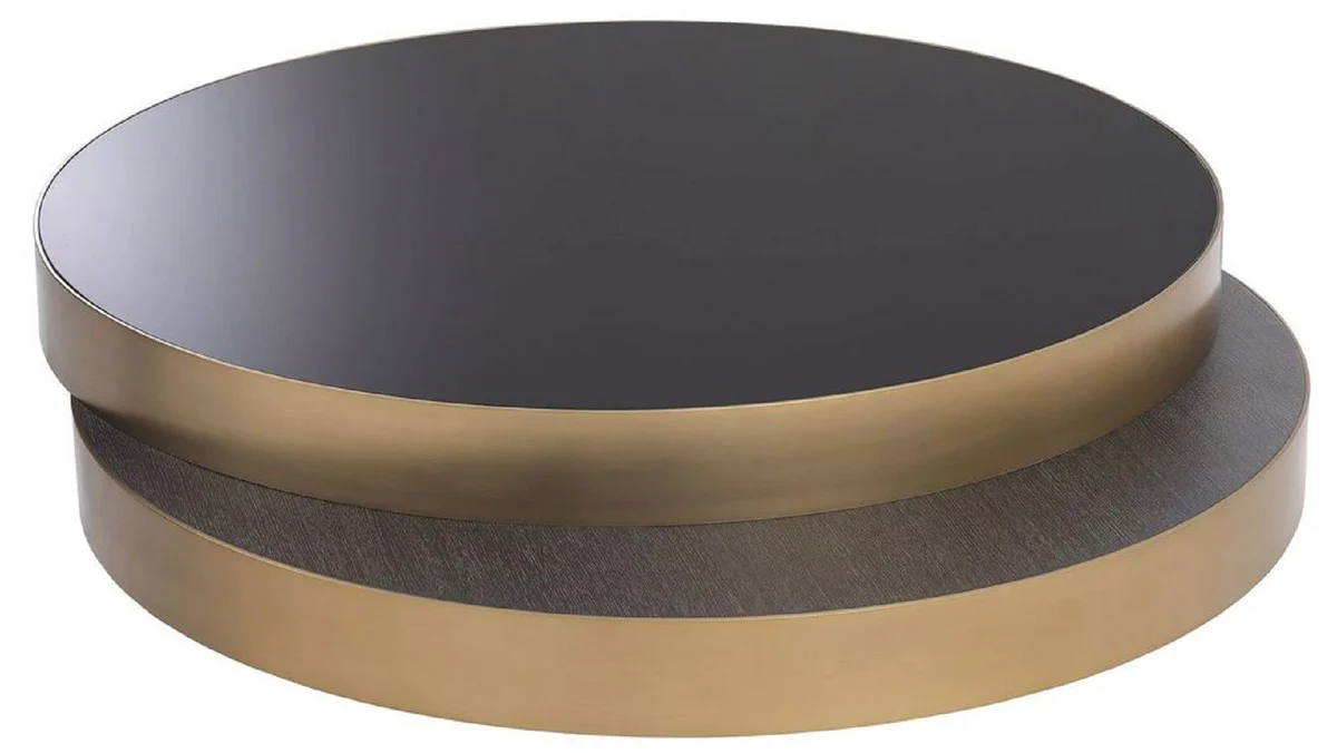 Luxus Couchtisch Messing / Schwarz / Schwarzgrau 140 x 120 x H. 28,5 cm - Moderner Wohnzimmertisch - Wohnzimmer Möbel - Luxus Qualität