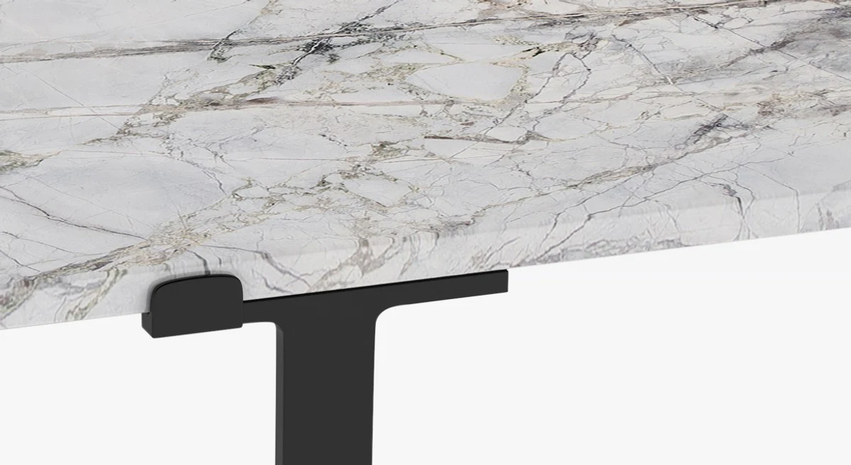 Luxus Couchtisch Schwarz / Weiß 73 x 73 x H. 40 cm - Moderner quadratischer Wohnzimmertisch mit Marmorplatte - Luxus Wohnzimmer Möbel