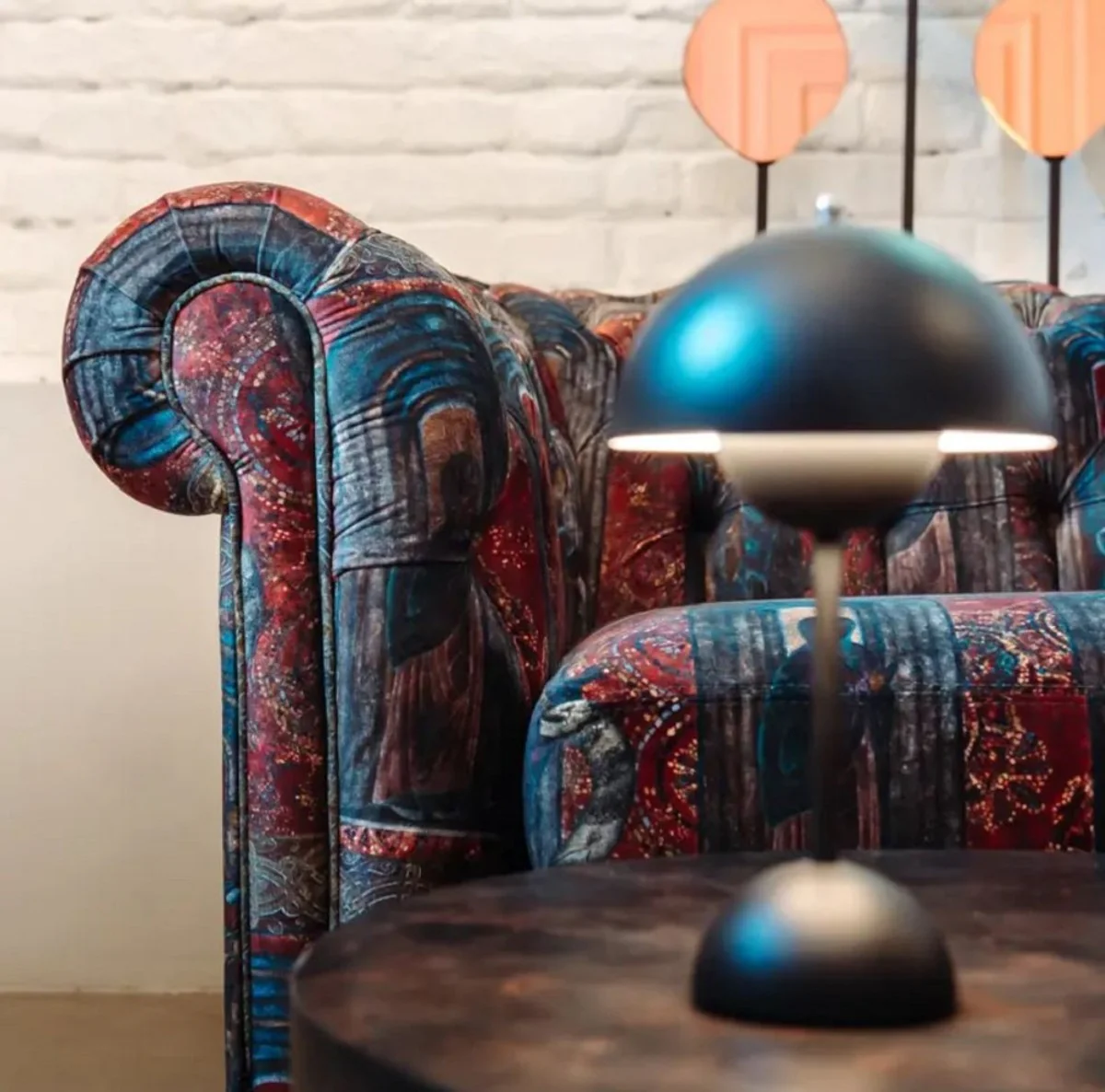 Luxus Chesterfield Samt Sofa Mehrfarbig / Schwarz 220 x 96 x H. 78 cm - Wohnzimmer Sofa - Hotel Sofa - Wohnzimmer Möbel - Chesterfield Möbel - Luxus Möbel - Luxus Einrichtung