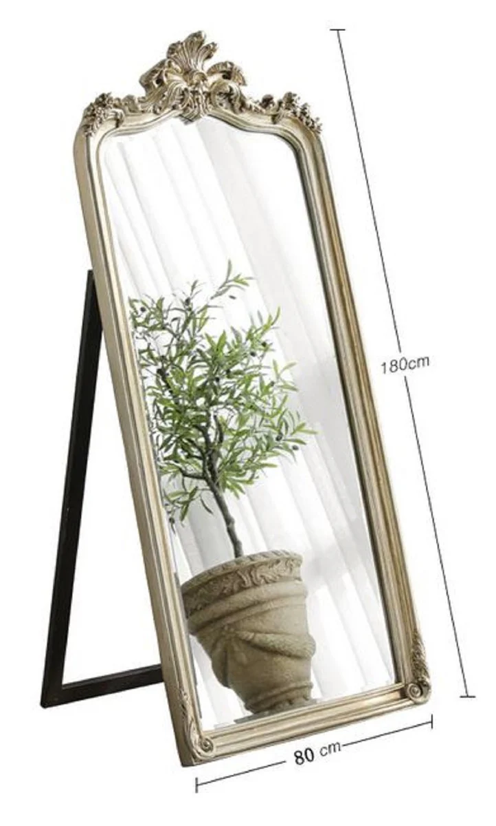 Luxus Barock Standspiegel Antik Silber - Prunkvoller Barockstil Spiegel - Luxus Schlafzimmer Möbel im Barockstil - Barock Möbel - Luxus Qualität - Made in Italy