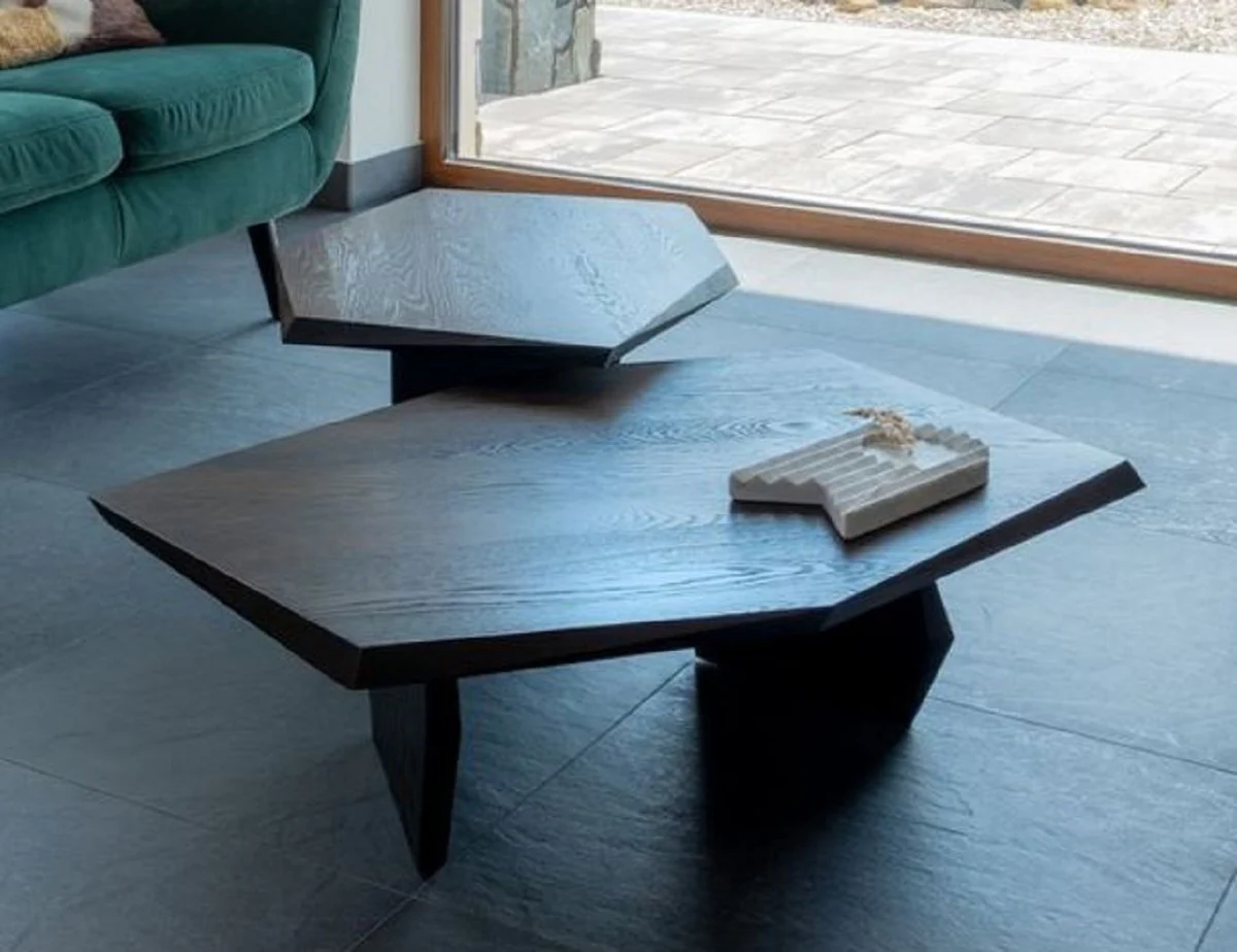 Luxus Massivholz Couchtisch 2er Set Dunkelbraun - Eichenholz Wohnzimmertische - Wohnzimmer Möbel - Luxus Möbel - Luxus Einrichtung