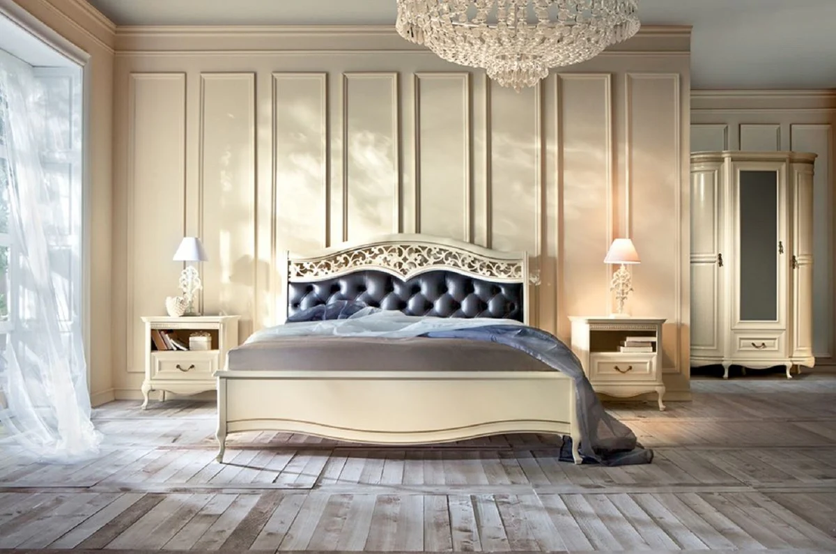 Luxus Barock Schlafzimmerschrank Creme / Gold 130 x 62,6 x H. 206,6 cm - Prunkvoller Kleiderschrank mit 3 Türen und Schublade - Schlafzimmermöbel