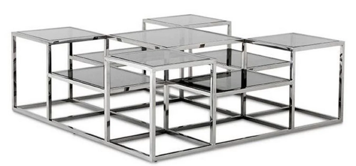 Designer Couchtisch Silber / Grau 120 x 120 x H. 42 cm - Luxus Wohnzimmermöbel