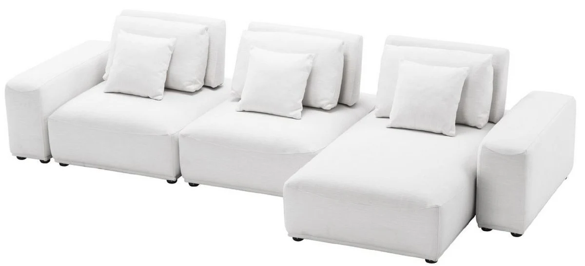 Luxus Wohnlandschaft Weiß / Schwarz 340 x 159 x H. 83 cm - Wohnzimmer Sofa mit 6 Kissen - Luxus Qualität