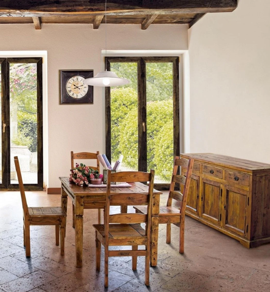 Landhausstil Esszimmerstuhl 8er Set Braun / Naturfarben 45 x 45 x H. 105 cm - Rustikale Esszimmerstühle im Landhausstil - Rustikale Esszimmer Möbel - Landhausstil Esszimmer Möbel