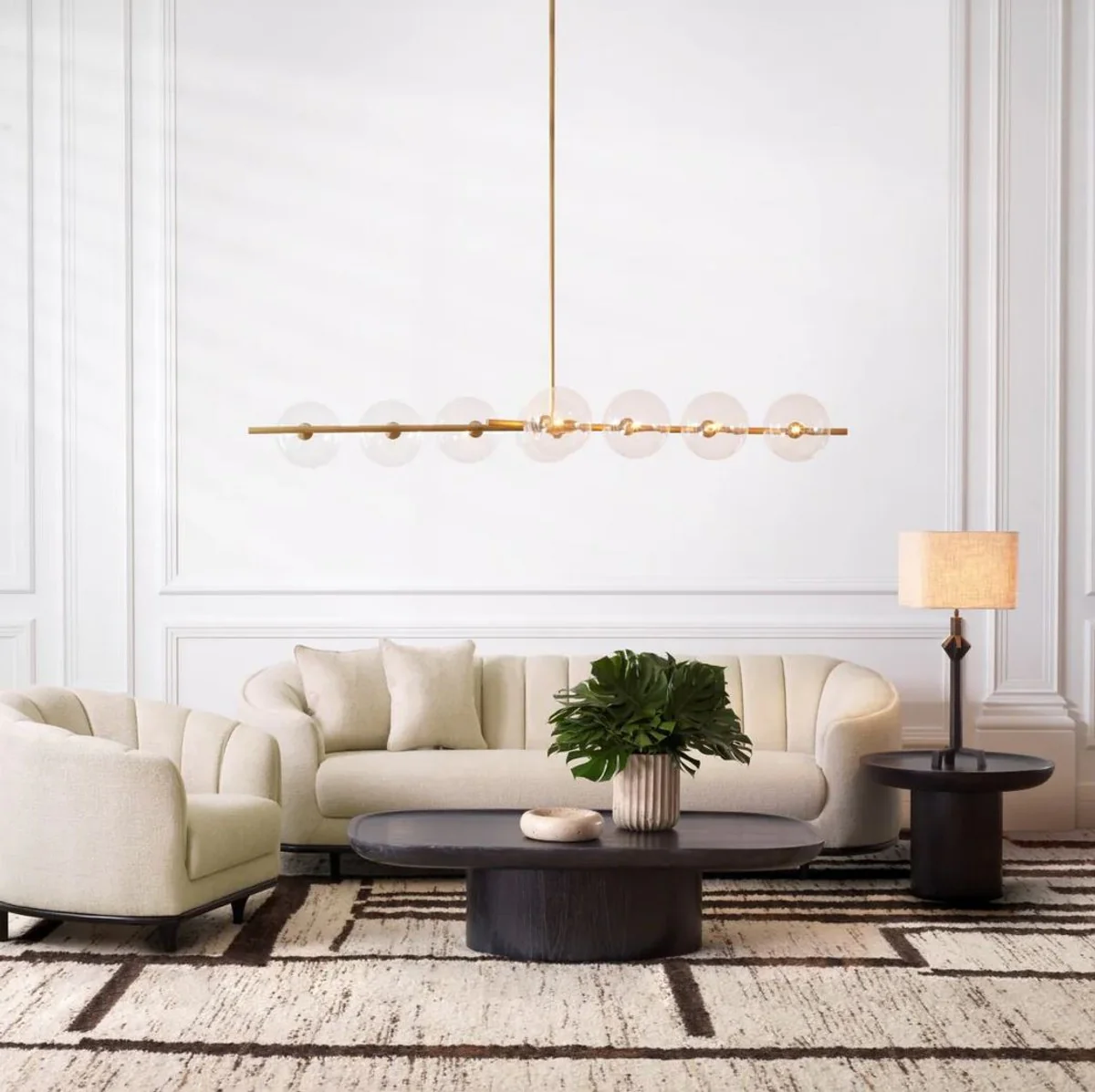 Luxus Sofa Beige / Schwarz 240 x 96 x H. 74,5 cm - Wohnzimmer Sofa mit 2 Kissen - Wohnzimmer Möbel - Luxus Möbel - Wohnzimmer Einrichtung - Luxus Einrichtung - Luxus Qualität