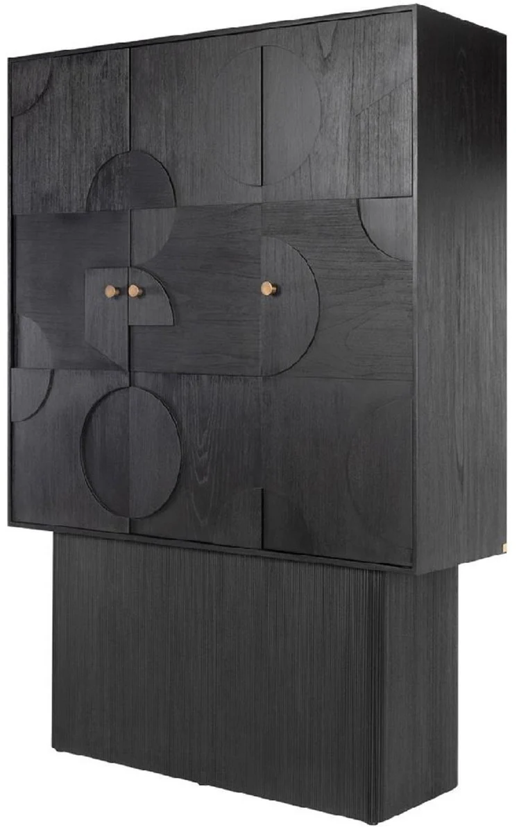 Luxus Designer Schrank Schwarz 130 x 45 x H. 190 cm - Massivholz Regalschrank mit 3 Türen - Schlafzimmer Schrank - Wohnzimmer Schrank - Büro Schrank - Luxus Möbel