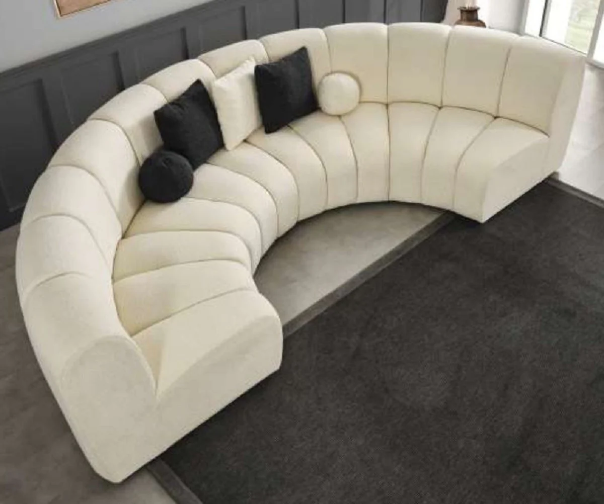Luxus Sofa Elfenbein 330 x 170 x H. 76 cm - Gebogenes Wohnzimmer Sofa - Halbrundes Sofa - Wohnzimmer Möbel - Hotel Möbel - Luxus Möbel - Luxus Einrichtung - Wohnzimmer Einrichtung