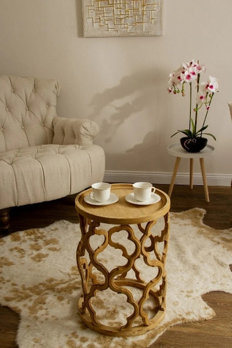 Designer Beistelltisch Naturfarben Ø 40 x H. 54 cm - Moderner Runder Holztisch