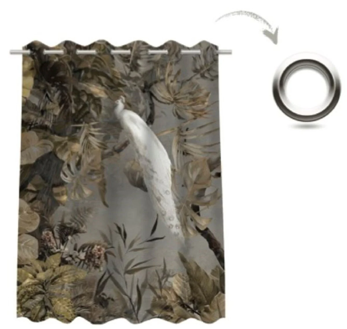 Luxus Vorhang Set Weißer Pfau im Wald Grau / Mehrfarbig 250 x H. 290 cm - Bedruckte Samt Gardinen - Ösenvorhänge - Wohnzimmer Vorhänge - Luxus Vorhänge - Luxus Qualität