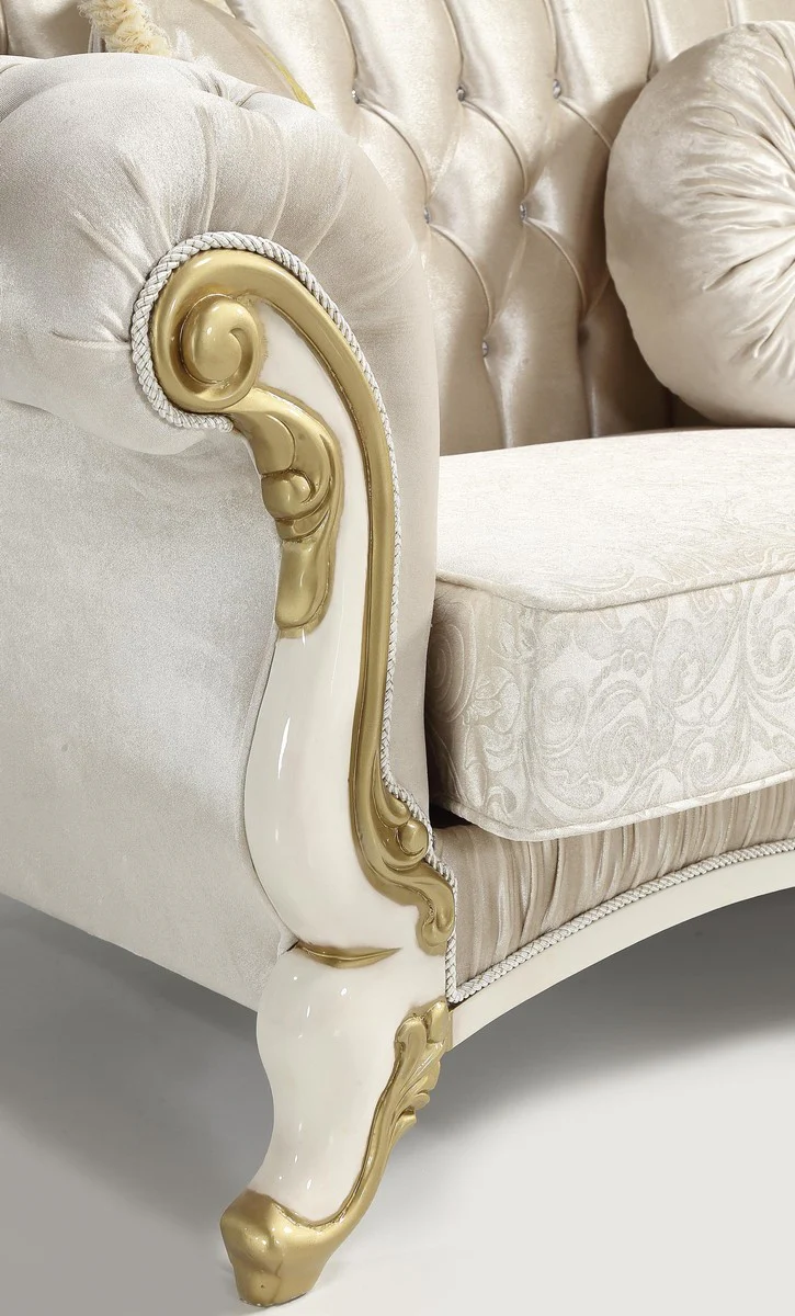 Barock Wohnzimmer Set Champagnerfarben / Creme / Gold - 2 Sofas & 2 Sessel & 1 Couchtisch - Wohnzimmer Möbel - Edel & Prunkvoll