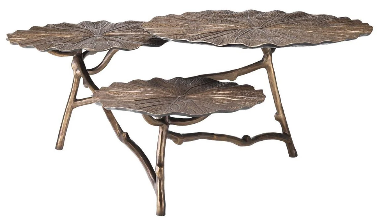 Designer Couchtisch Antik Messing H. 37 cm - Aluminium Wohnzimmertisch mit 3 Tischplatten - Luxus Wohnzimmer Möbel