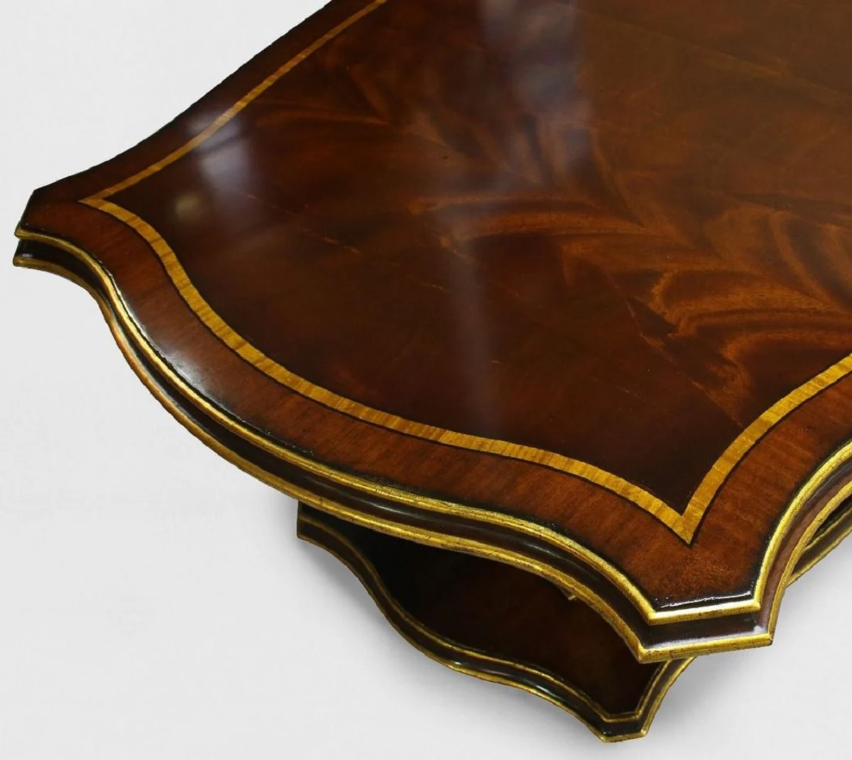 Luxus Barock Esstisch Braun / Gold 240 x 110 x H. 78 cm - Edler Massivholz Küchentisch mit dekorativen handgeschnitzten Federn - Esszimmer Möbel im Barockstil