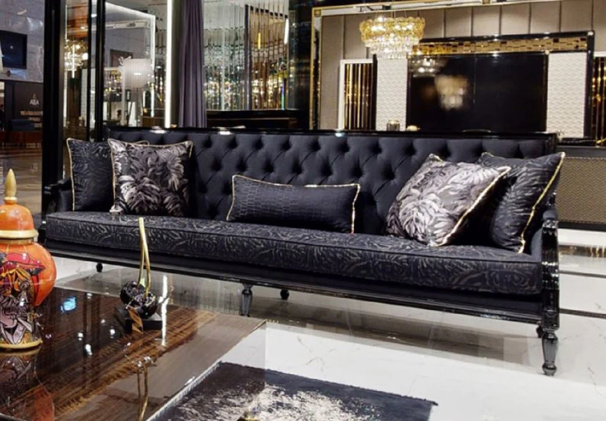 Luxus Barock Sofa Lila / Schwarz - Prunkvolles Barockstil Wohnzimmer Sofa - Luxus Wohnzimmer Möbel im Barockstil - Barock Möbel - Edel & Prunkvoll
