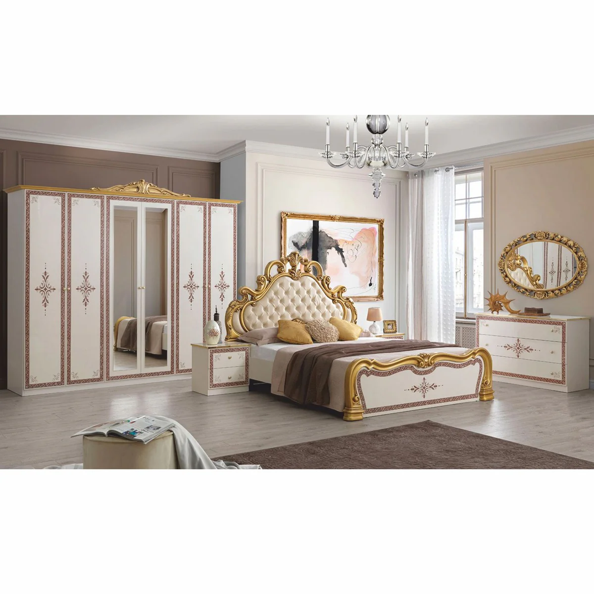 Luxus Barock Schlafzimmer Schrank Weiß / Braun / Gold 261 cm - Barock Schlafzimmer Möbel
