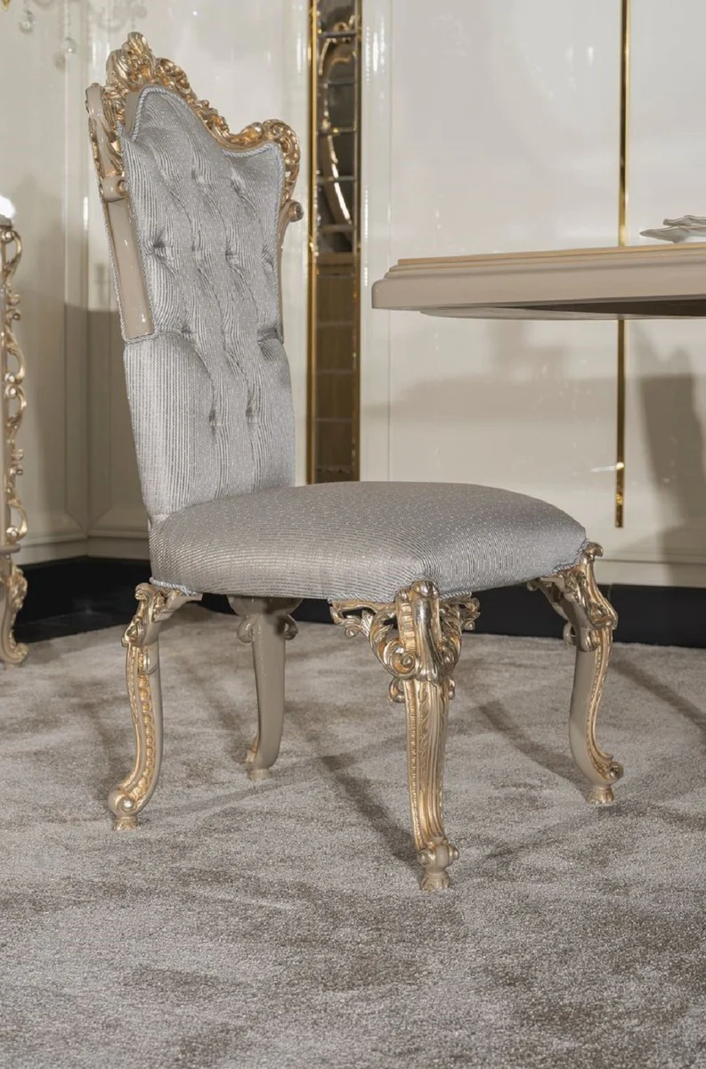 Luxus Barock Esszimmer Stuhl 6er Set Silber / Grau / Gold - Prunkvolle Barockstil Küchen Stühle - Luxus Esszimmer Möbel im Barockstil - Barock Esszimmer Möbel - Barockstil Möbel