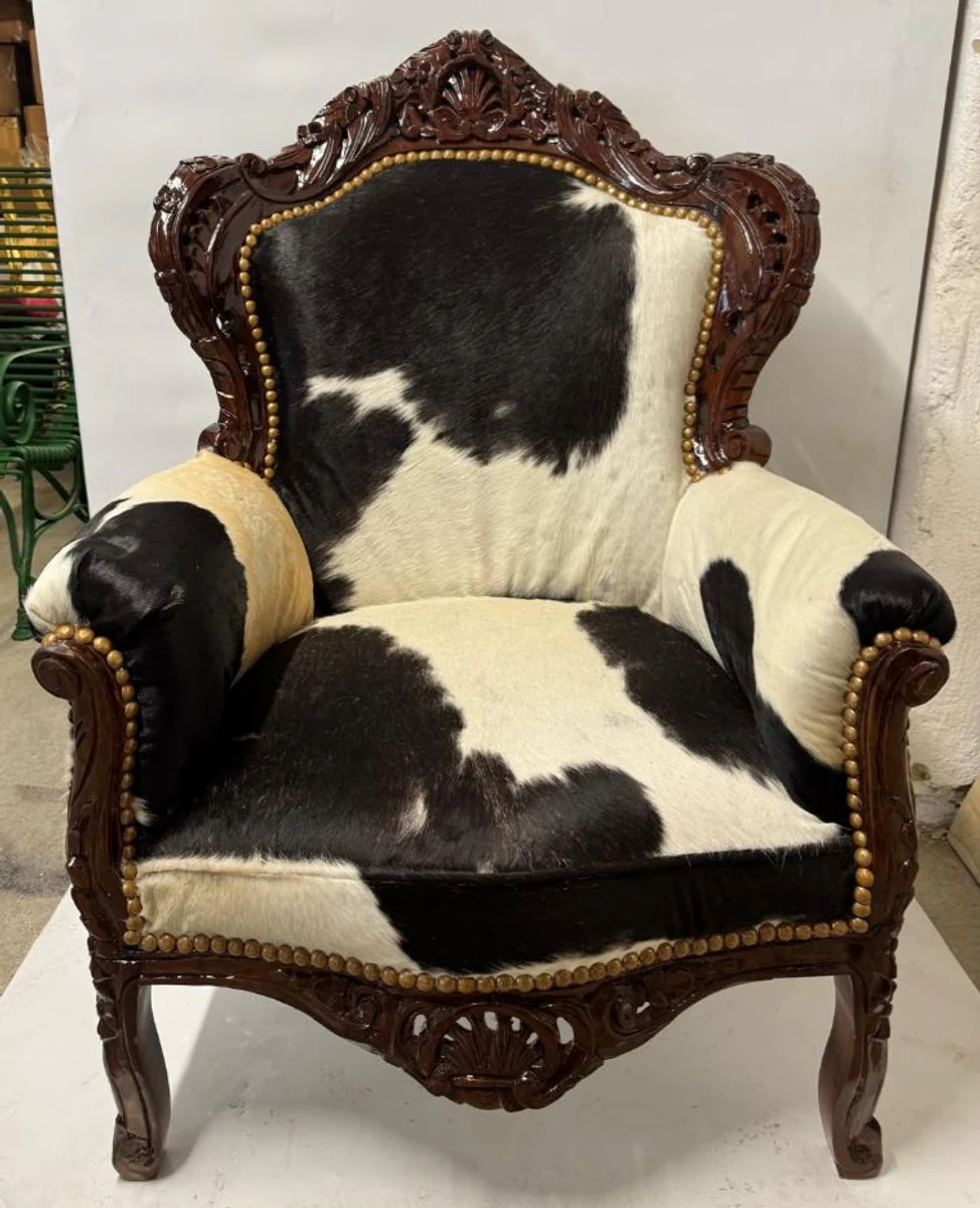 Barock Wohnzimmer Sessel Kuhfell / Dunkelbraun - Barock Möbel