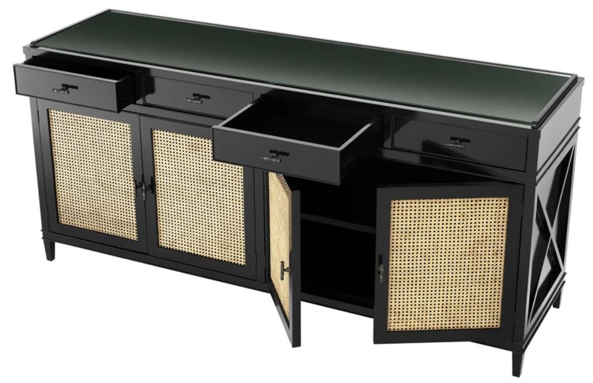 Luxus Kommode Schwarz / Naturfarben 200 x 56 x H. 92,5 cm - Limited Edition