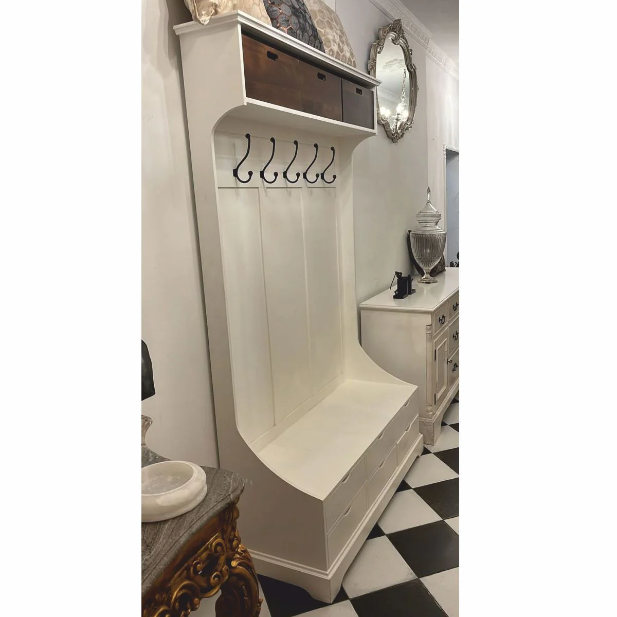 Landhausstil Garderobe Weiß / Dunkelbraun 140 x 50 x H. 220 cm - Ausstellungsstück