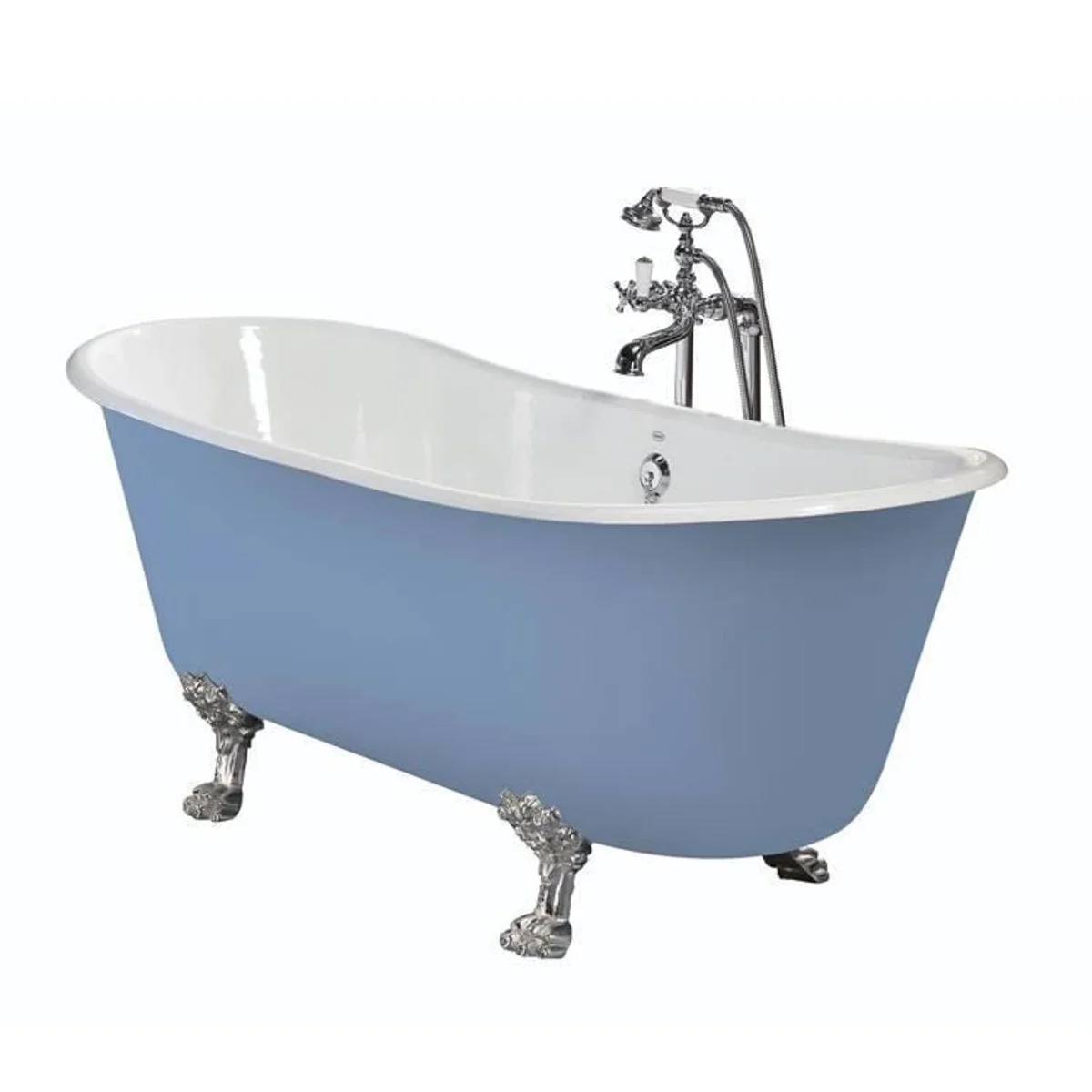 Luxus Gusseisen Badewanne Hellblau / Weiß 170 x 68 x H. 67.5 cm - Gebogene freistehende Badewanne - Barock & Jugendstil Badezimmer Möbel
