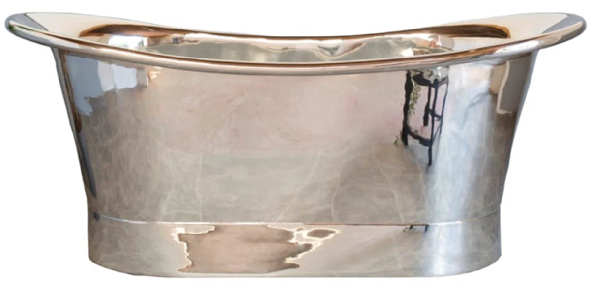 Luxus Jugendstil Kupfer Badewanne Silber Verchromt 170 x 71 x H. 71 cm - Freistehende Retro Badewanne - Rustikale Kupfer Badezimmer Möbel