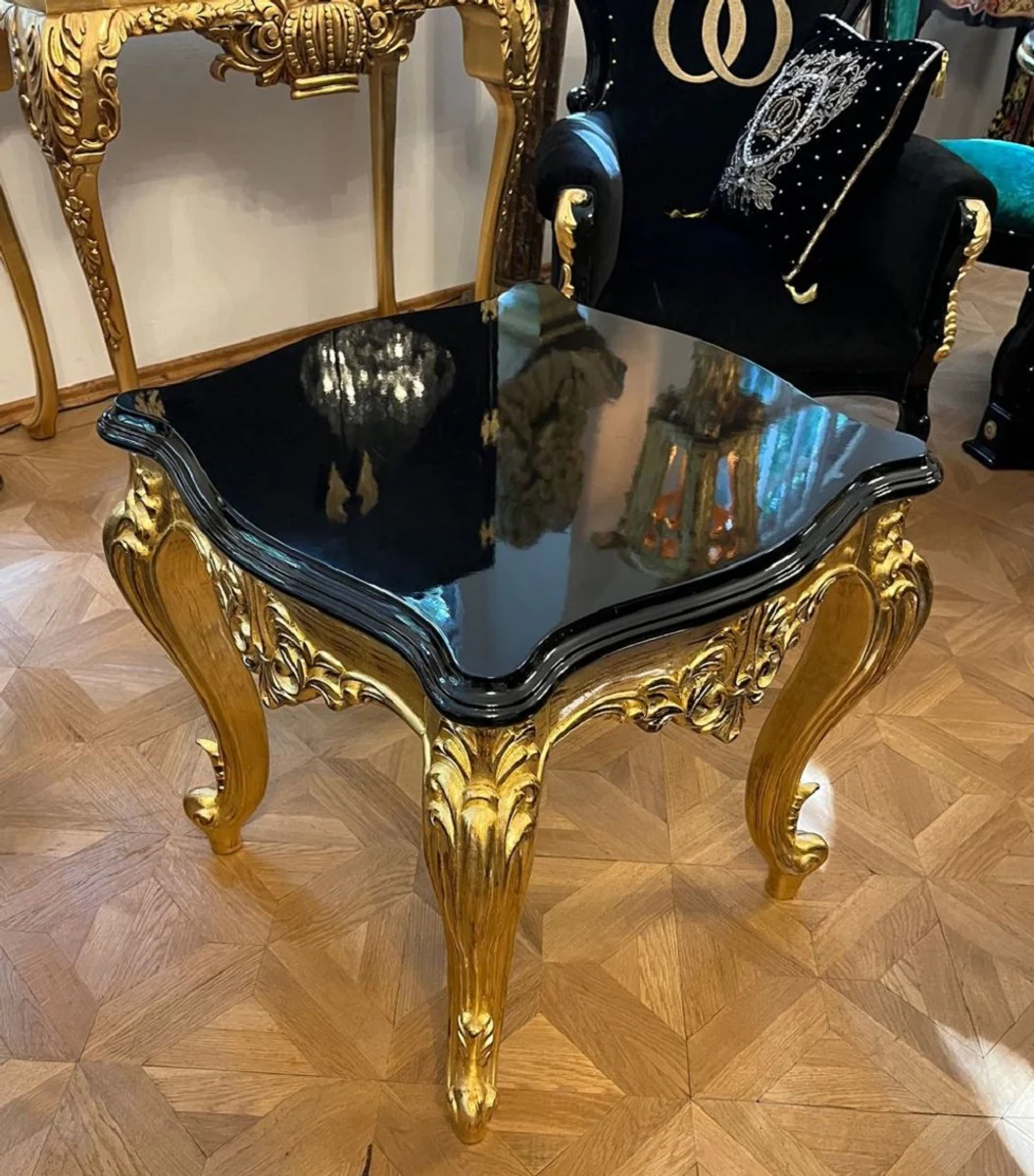 Luxus Barock Massivholz Beistelltisch Schwarz / Gold - Prunkvoller Luxus Tisch im Barockstil - Luxus Barock Wohnzimmer Möbel