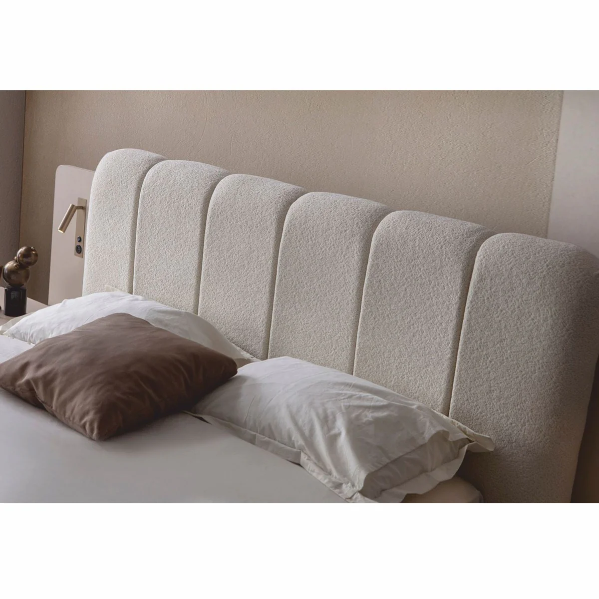 Luxus Schlafzimmer Set Weiß / Grau - 1 Doppelbett & 2 Nachttische