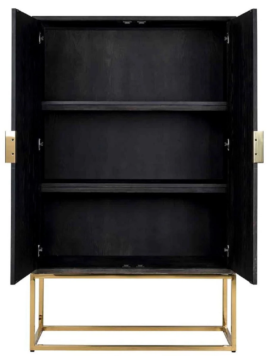 Luxus Barschrank Schwarz / Gold 108 x 45 x H. 175 cm - Massivholz Schrank mit 2 Türen - Wohnzimmer Möbel - Bar Möbel - Hotel Möbel - Luxus Kollektion
