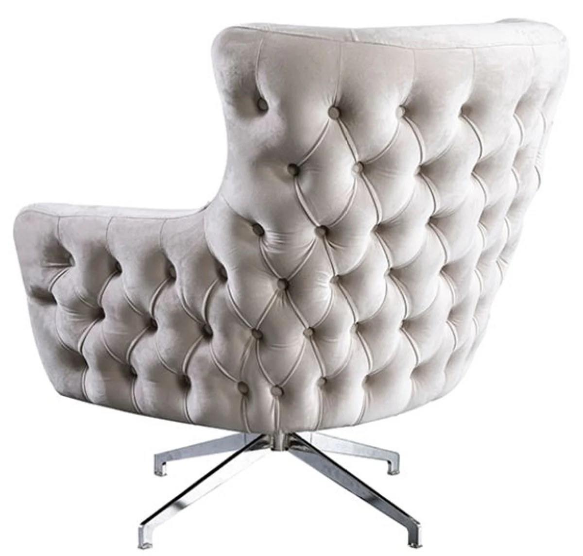 Luxus Art Deco Chesterfield Drehsessel Cremefarben / Silber 90 x 90 x H. 100 cm - Wohnzimmer Sessel - Wohnzimmer Möbel