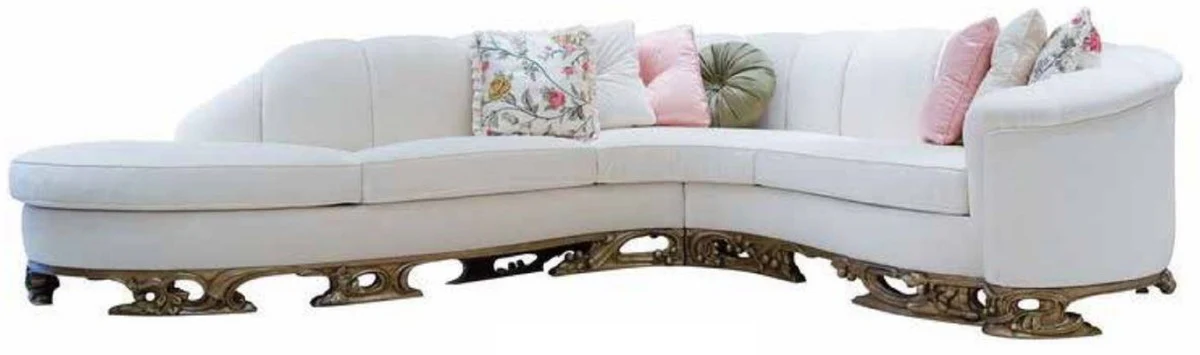 Luxus Barock Ecksofa Weiß - Prunkvolles Wohnzimmer Sofa - Barockstil Wohnzimmer Möbel - Luxus Möbel im Barockstil - Barock Einrichtung - Edel & Prunkvoll