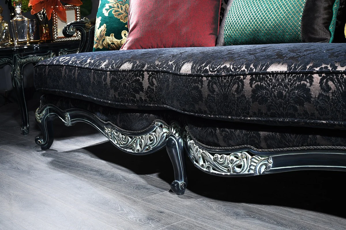 Luxus Barock Sofa Schwarz / Grün / Gold 240 x 88 x H. 105 cm - Wohnzimmermöbel im Barockstil