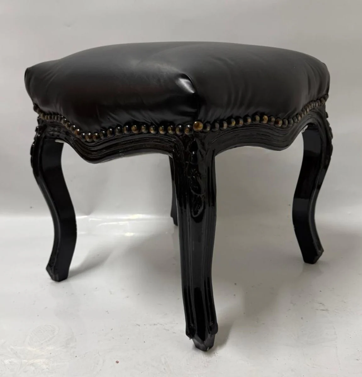 Barock Kunstleder Fußhocker Schwarz H. 39 cm - Barockstil Hocker