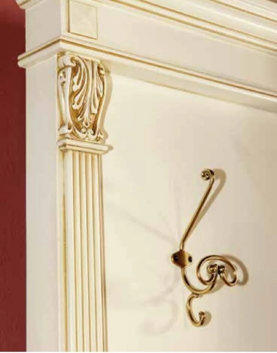 Luxus Barock Garderobe mit Schrank Creme / Gold - Massivholz Garderobe im Barockstil - Luxus Garderoben Möbel im Barockstil - Luxus Qualität - Made in Italy