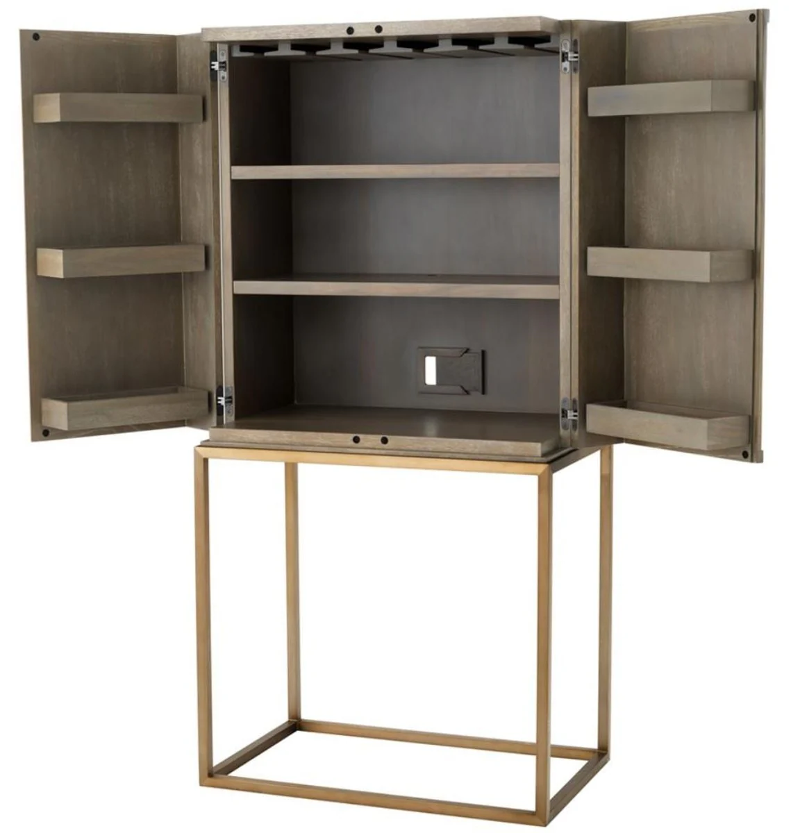 Luxus Weinschrank mit 2 Türen Braun / Messing 81,5 x 50,5 x H. 168 cm - Luxus Qualität