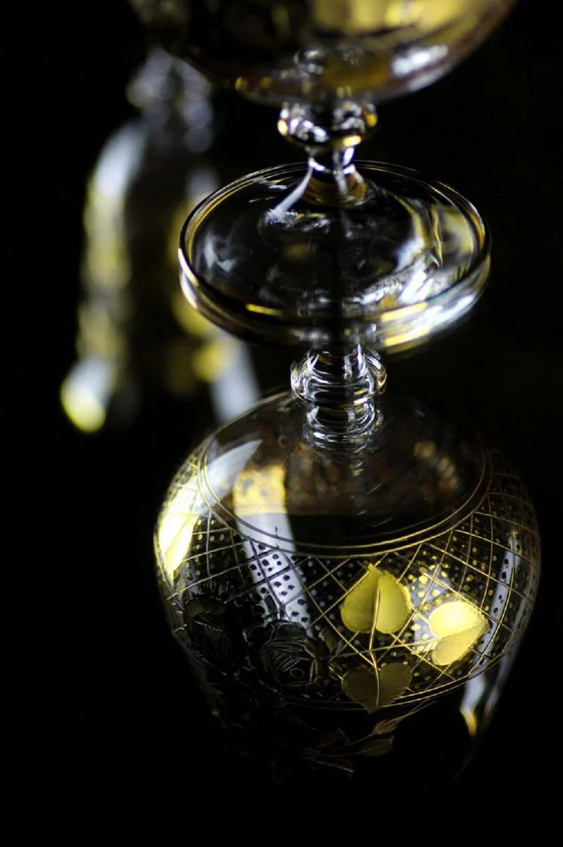 Luxus Barock Brandy Glas 6er Set Gold Ø 9 x H. 14,5 cm - Handgefertigte und handgravierte Cognac Gläser - Hotel & Restaurant Accessoires - Luxus Qualität