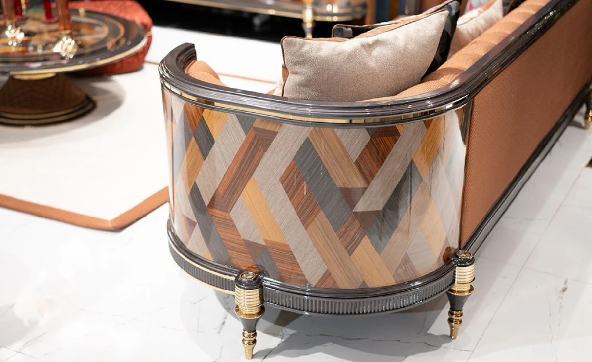 Luxus Art Deco Sofa Braun / Mehrfarbig / Grau / Gold - Wohnzimmer Sofa - Wohnzimmer Möbel - Art Deco Möbel - Luxus Möbel