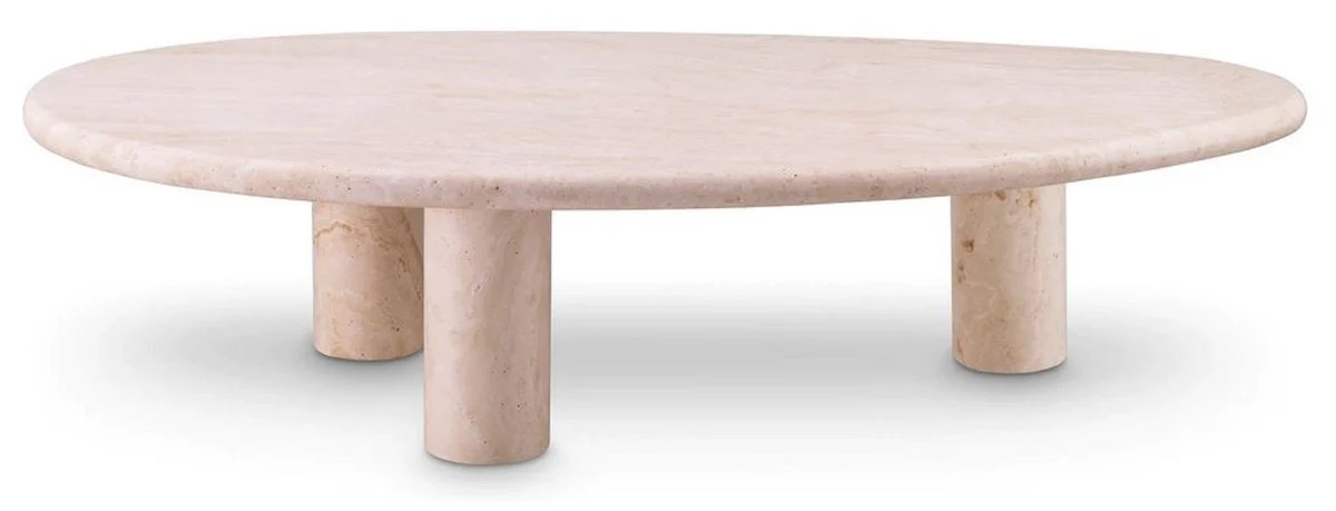 Luxus Couchtisch Beige 148 x 77 x H. 35,5 cm - Travertin Naturstein Wohnzimmertisch - Wohnzimmer Möbel - Travertin Möbel - Luxus Möbel - Luxus Einrichtung