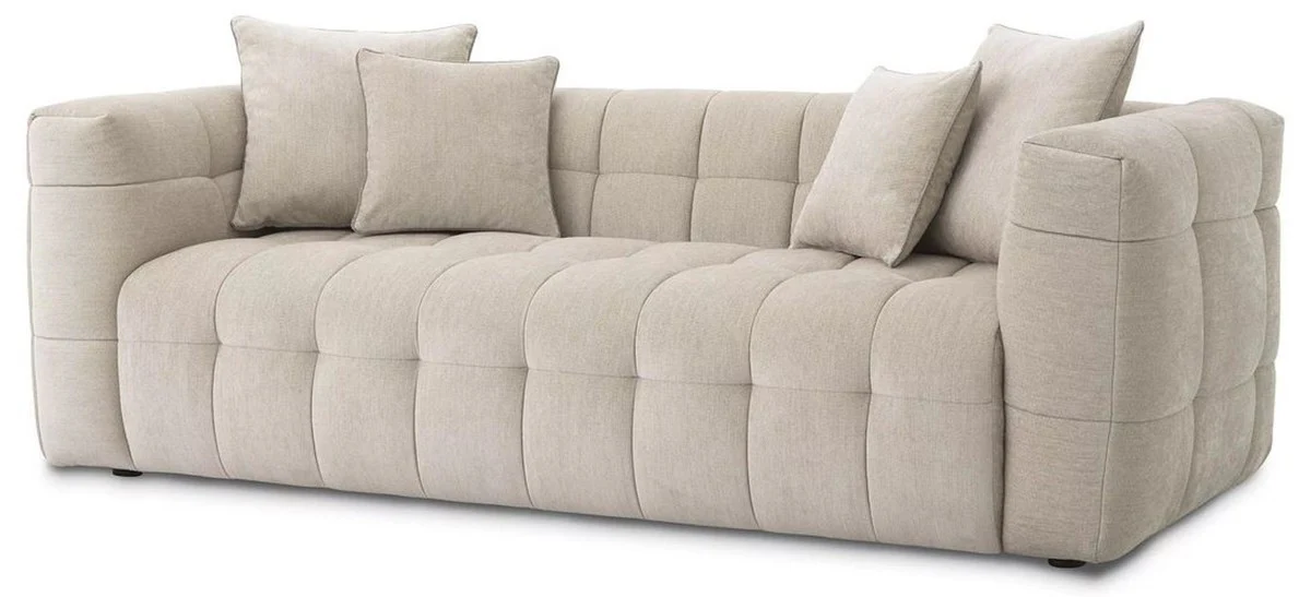 Luxus Sofa Sandfarben 230 x 100 x H. 75 cm - Wohnzimmer Sofa mit 4 Kissen - Wohnzimmer Möbel - Luxus Möbel - Wohnzimmer Einrichtung - Luxus Einrichtung - Luxus Qualität