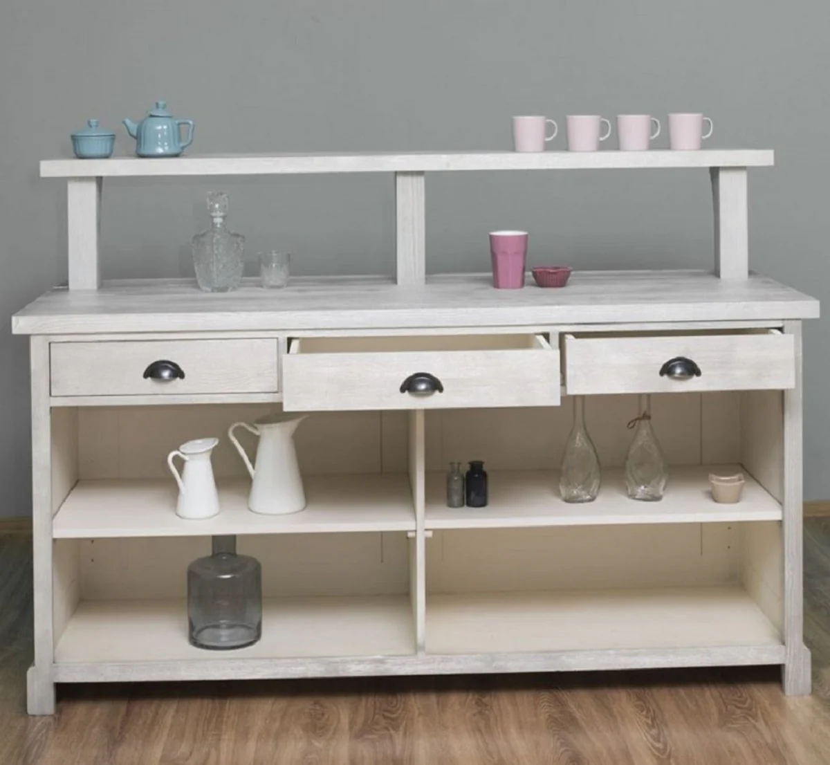 Landhausstil Bar Theke Grau 180 x 68 x H. 120 cm - Massivholz Thekentisch - Massivholz Barmöbel - Barmöbel im Landhausstil - Landhausstil Einrichtung