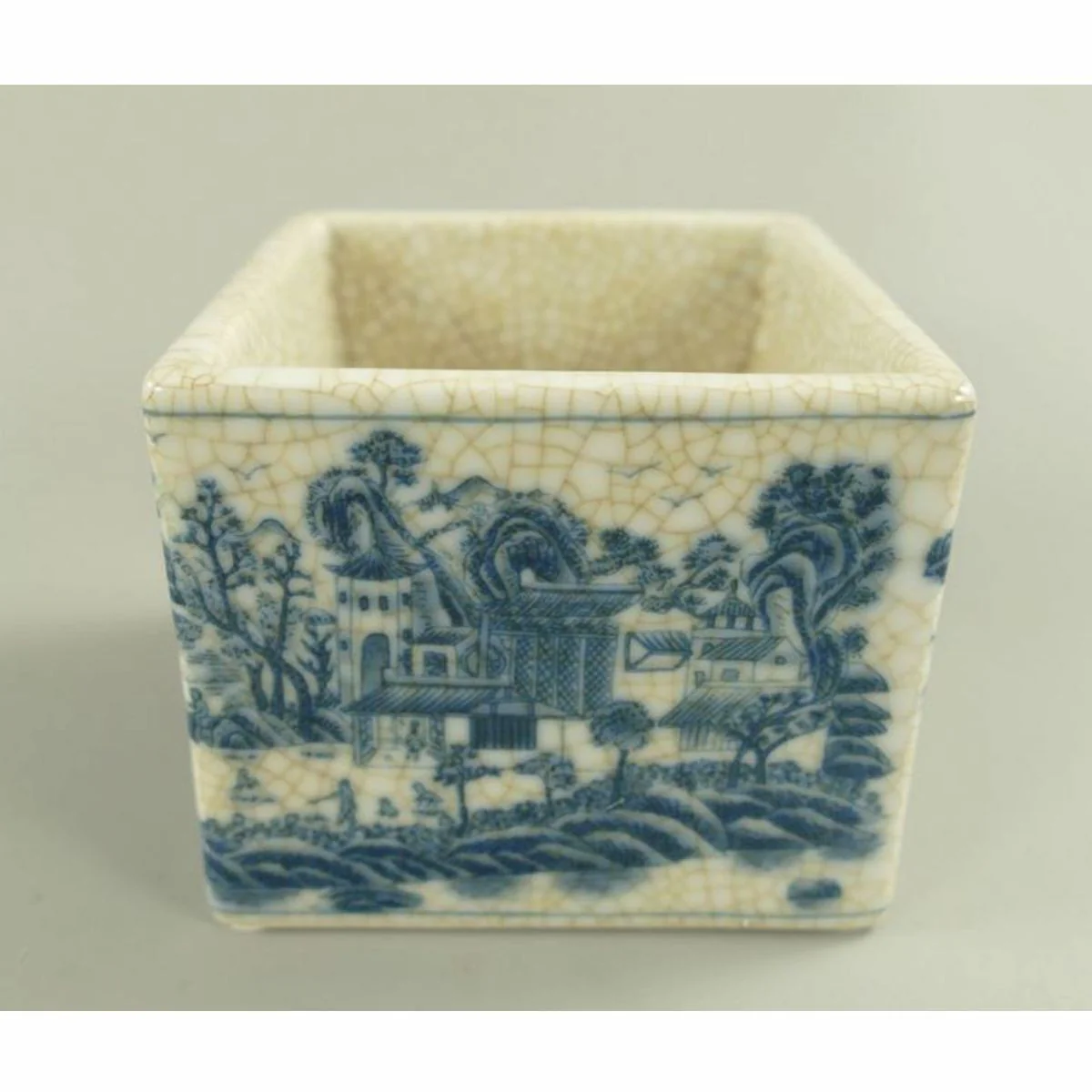 Barock Porzellan Zuckerdose mit Deckel Creme / Blau / Messing 10 x 10 x H. 13 cm