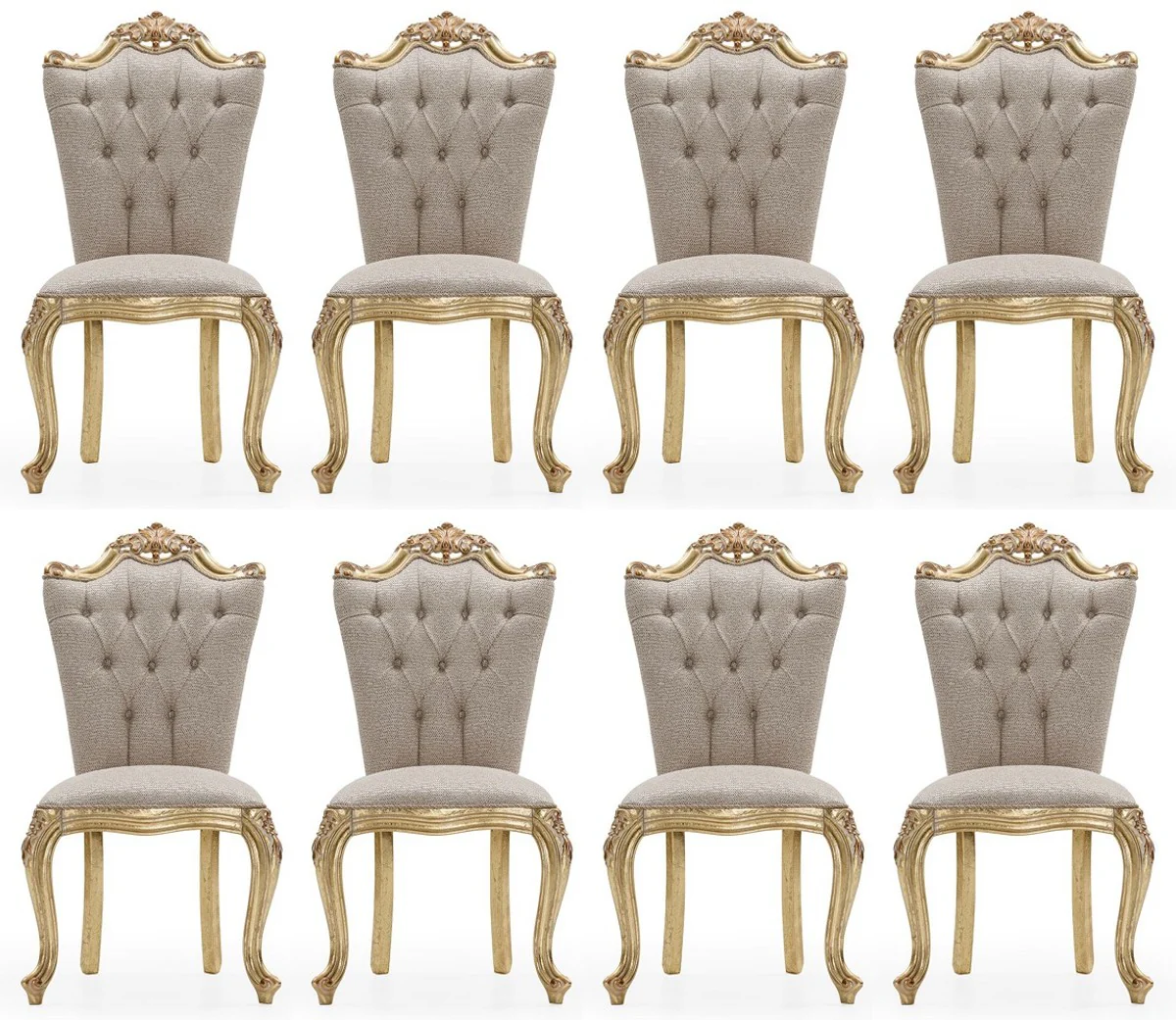 Luxus Barock Esszimmer Stuhl 8er Set Grau / Gold - Prunkvolle Barockstil Küchen Stühle - Luxus Esszimmer Möbel im Barockstil - Barock Esszimmer Möbel - Barockstil Möbel