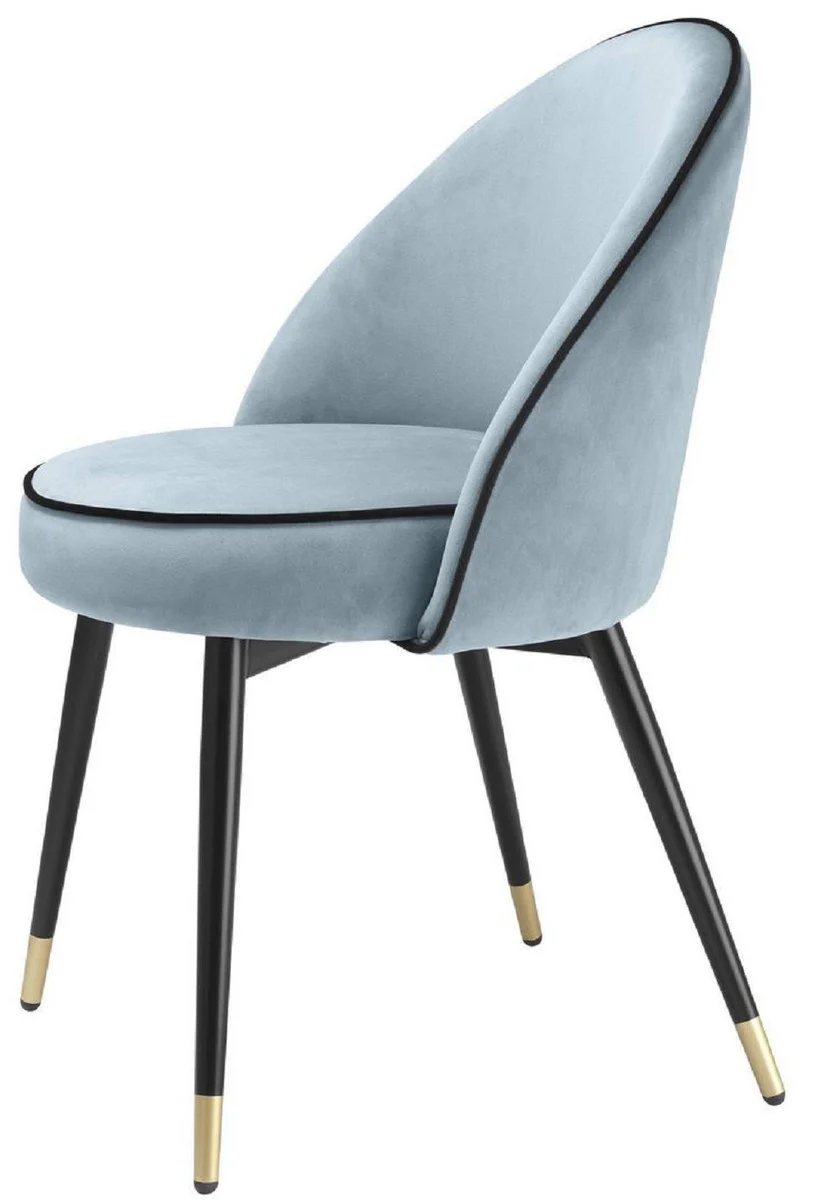 Luxus Esszimmerstuhl Set Blau / Schwarz / Messing 55 x 64 x H. 83 cm - Esszimmerstühle mit edlem Samtstoff - Esszimmer Möbel