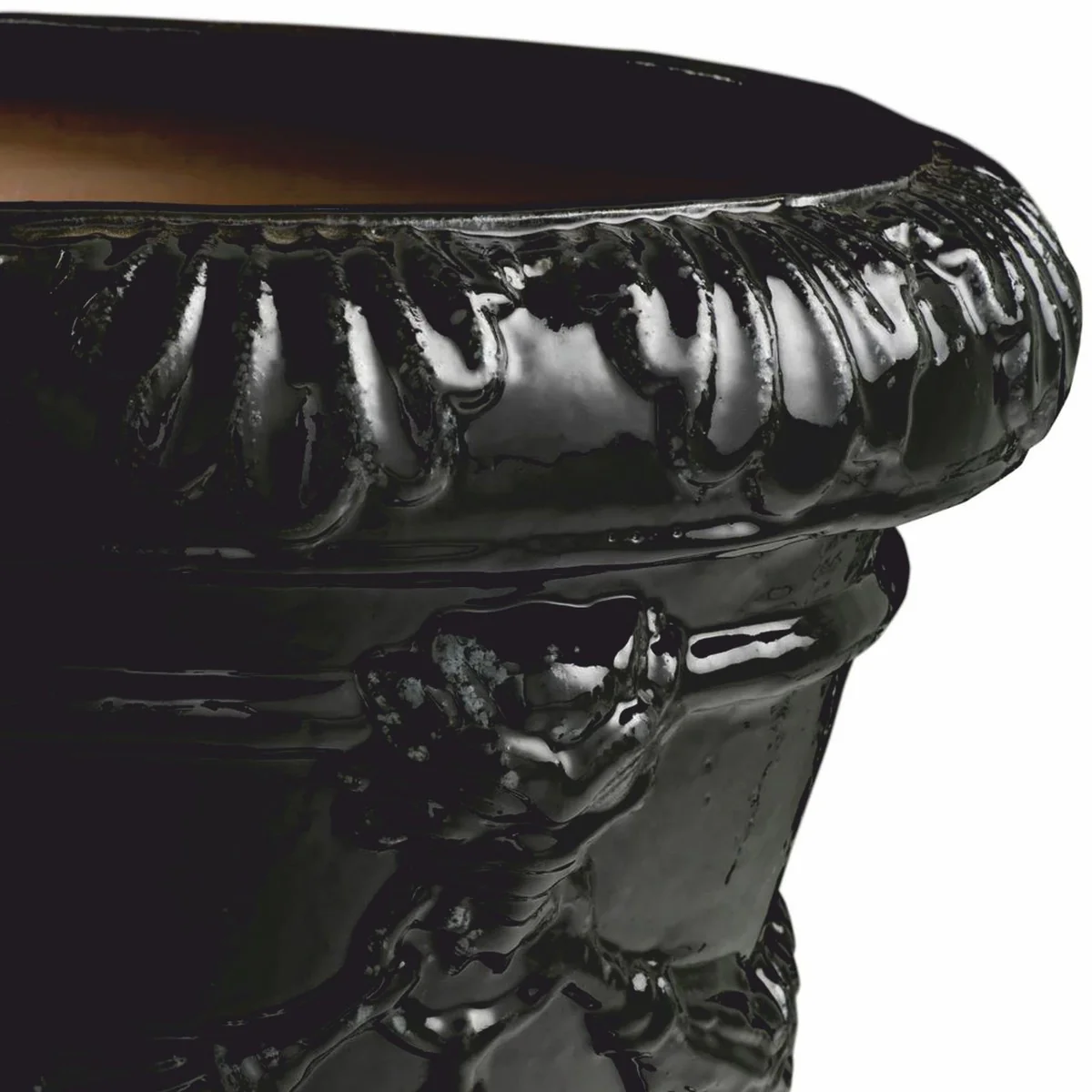 Luxus Barock Keramik Blumentopf Schwarz Ø 60 x H. 56 cm - Garten Deko