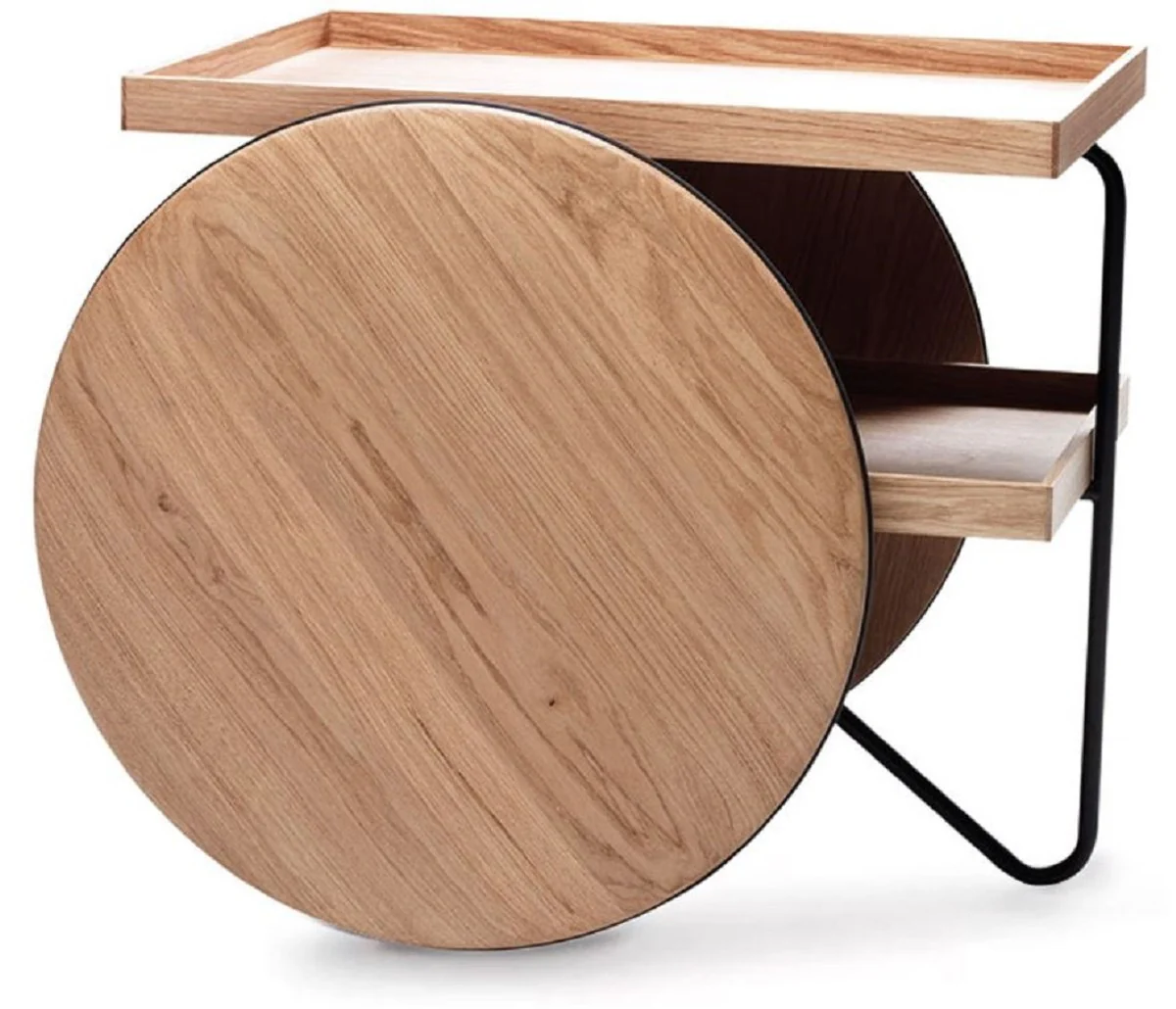 Luxus Beistelltisch mit Rädern Naturfarben / Schwarz - Made in Italy